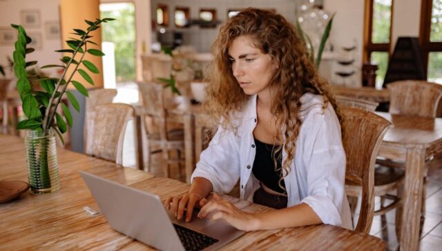 woman using laptop
