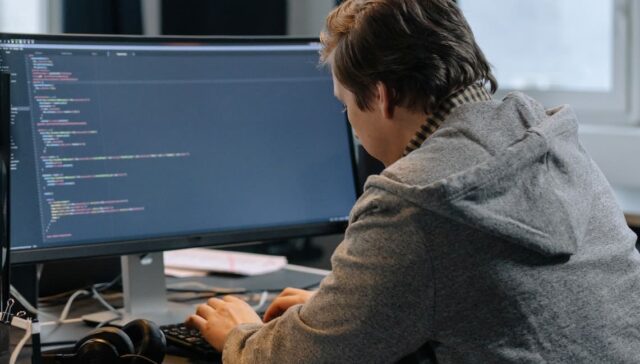 man working on computer